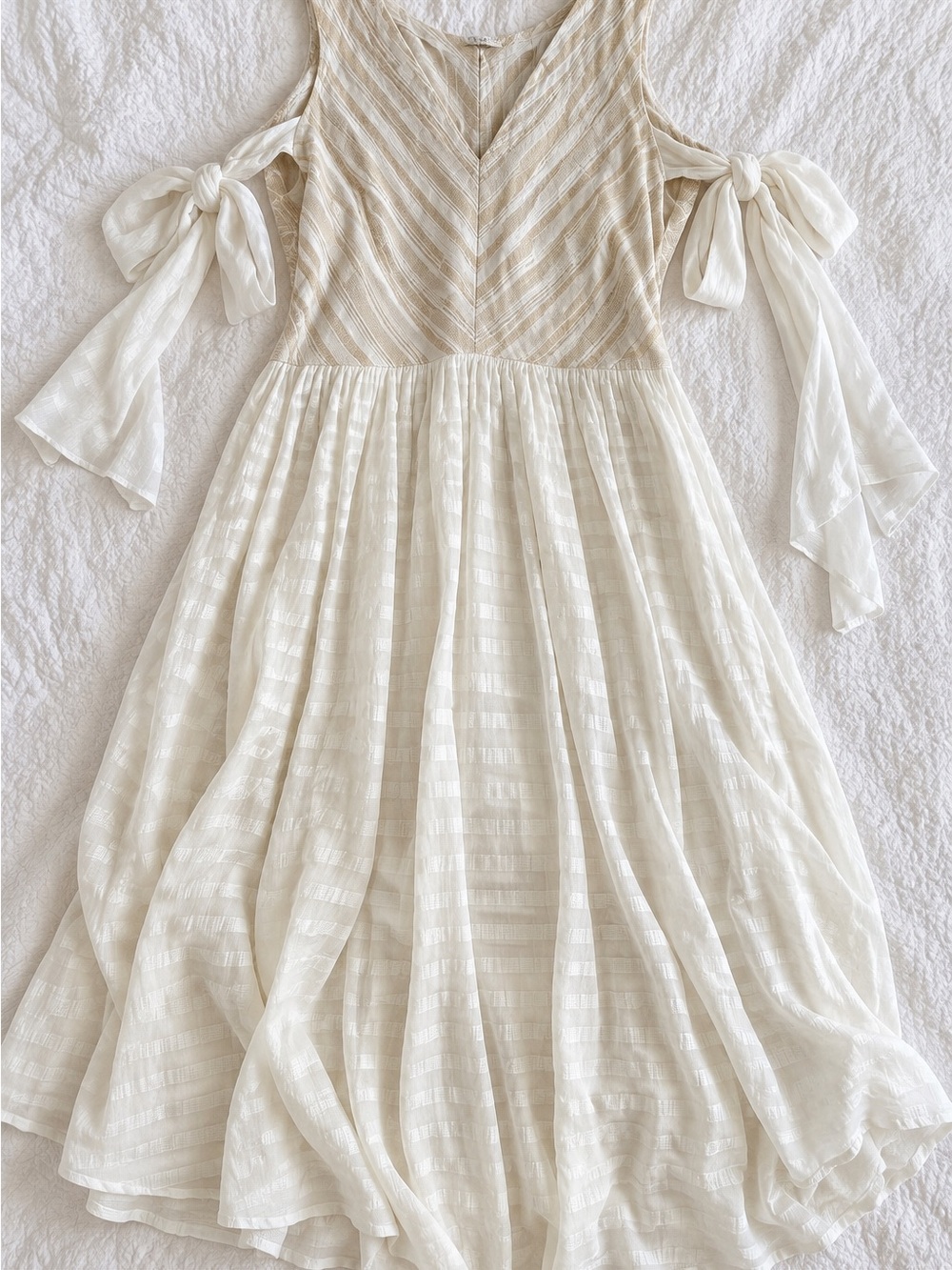NWT Free People Ivory Tie Sleeve Boho Maxi Dress Size M